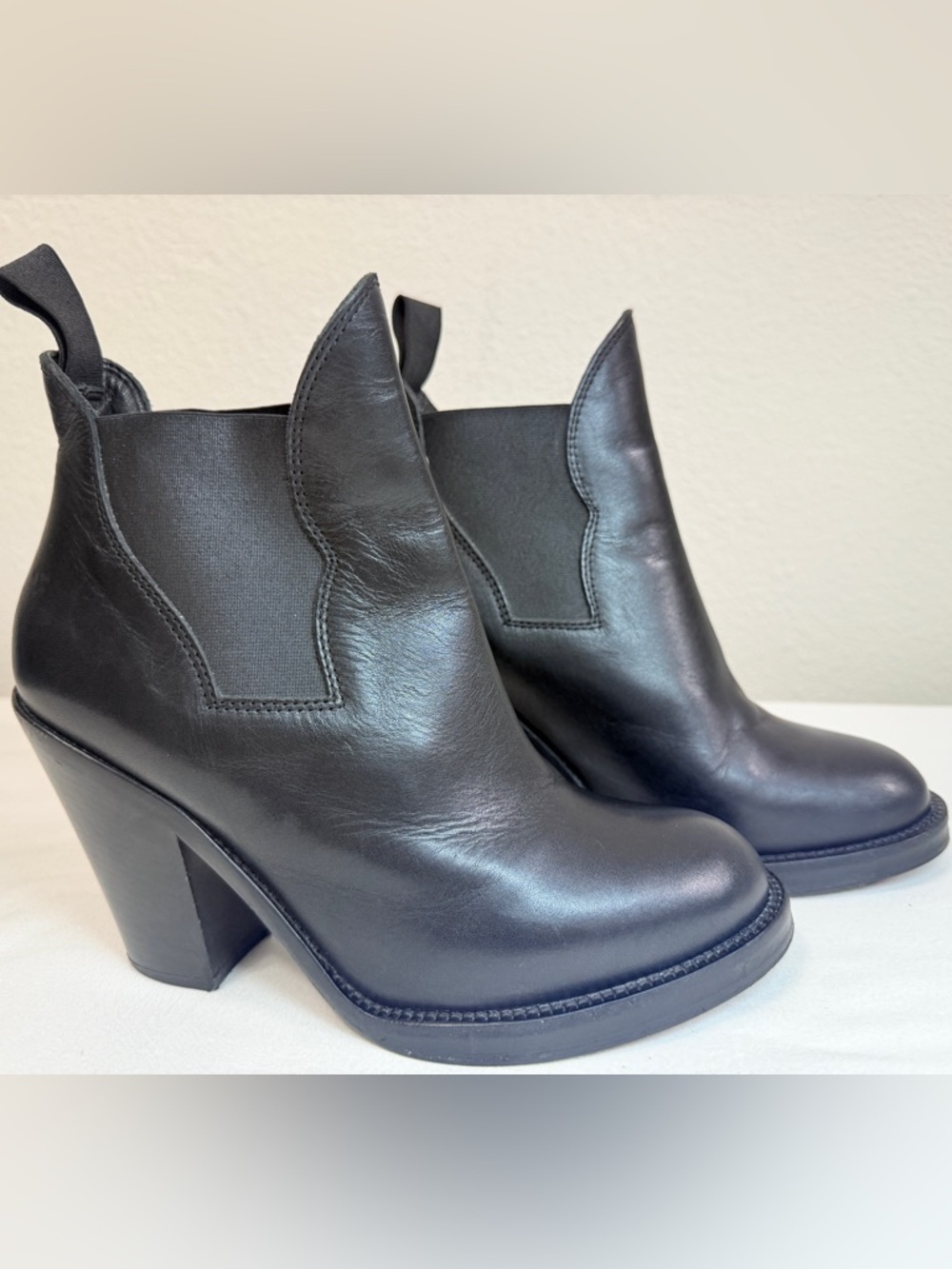 Acne Studios Black Leather Ankle Boots Chelsea Block Heel Made In Italy EU 38